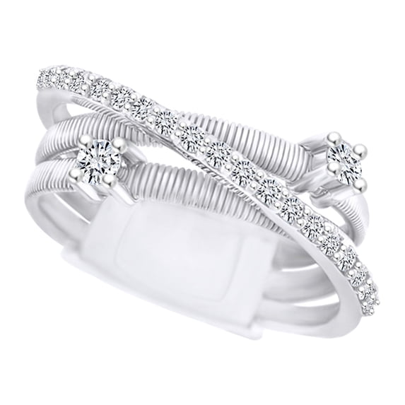 AFFY 0.38 Carat (Ctw) Round Shape White Natural Diamond Crisscross Engagement Ring In 14k White Gold Ring Size-12.5