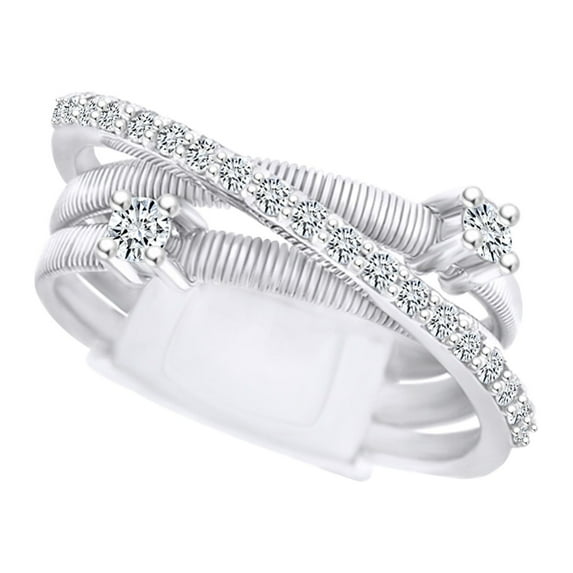 AFFY 0.38 Carat (Ctw) Round Shape White Natural Diamond Crisscross Engagement Ring In 14k White Gold Ring Size-6