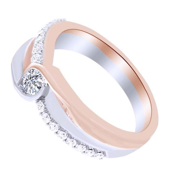 AFFY 0.38 Ct White Natural Diamond Bypass Engagement Ring in 14k Two Tone Rose Gold Ring Size - 6.5