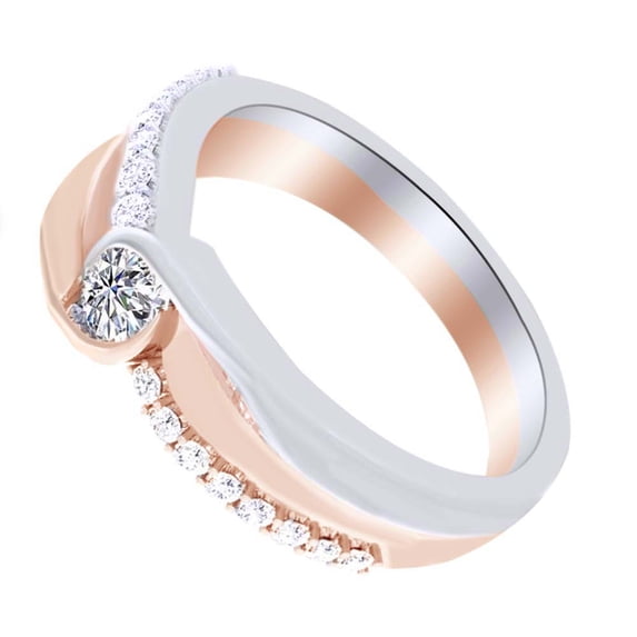 AFFY 0.38 Ct White Natural Diamond Bypass Engagement Ring in 14k Two Tone White Gold Ring Size - 5.5