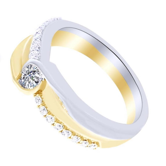 AFFY 0.38 Ct White Natural Diamond Bypass Engagement Ring in 14k Two Tone Yellow Gold Ring Size - 11