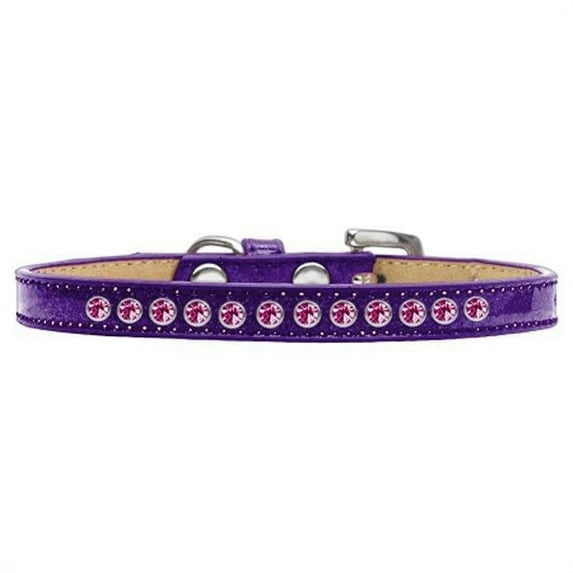 0.38 in. Bright Pink Crystal Puppy Ice Cream Collar, Purple - Size 14
