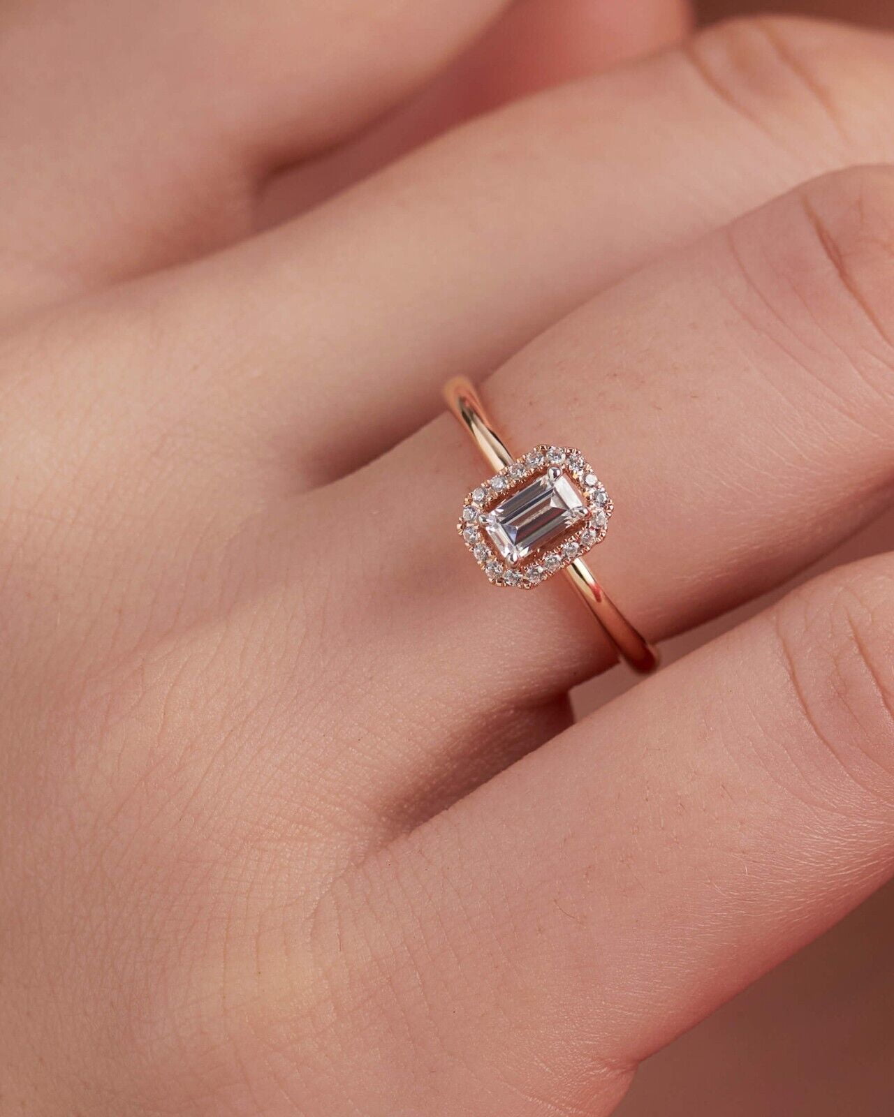 0.38Ct Natural Diamond (SI1/G-H) 14k Rose Gold Halo Ring for Women Gifts/Wedding/Engagement