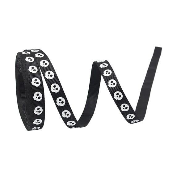 0.39 in W 9.84 Yard L Halloween Party Decorations Ribbon Decorative Trim For DIY Crafts Accessories Wrapping Scary Holiday Celebration Supplies (White Black)