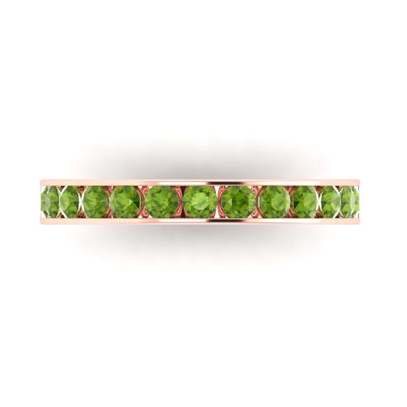 0.39 ct Brilliant Round Cut Natural Peridot 18K Rose Gold Stackable Band SZ 7.25