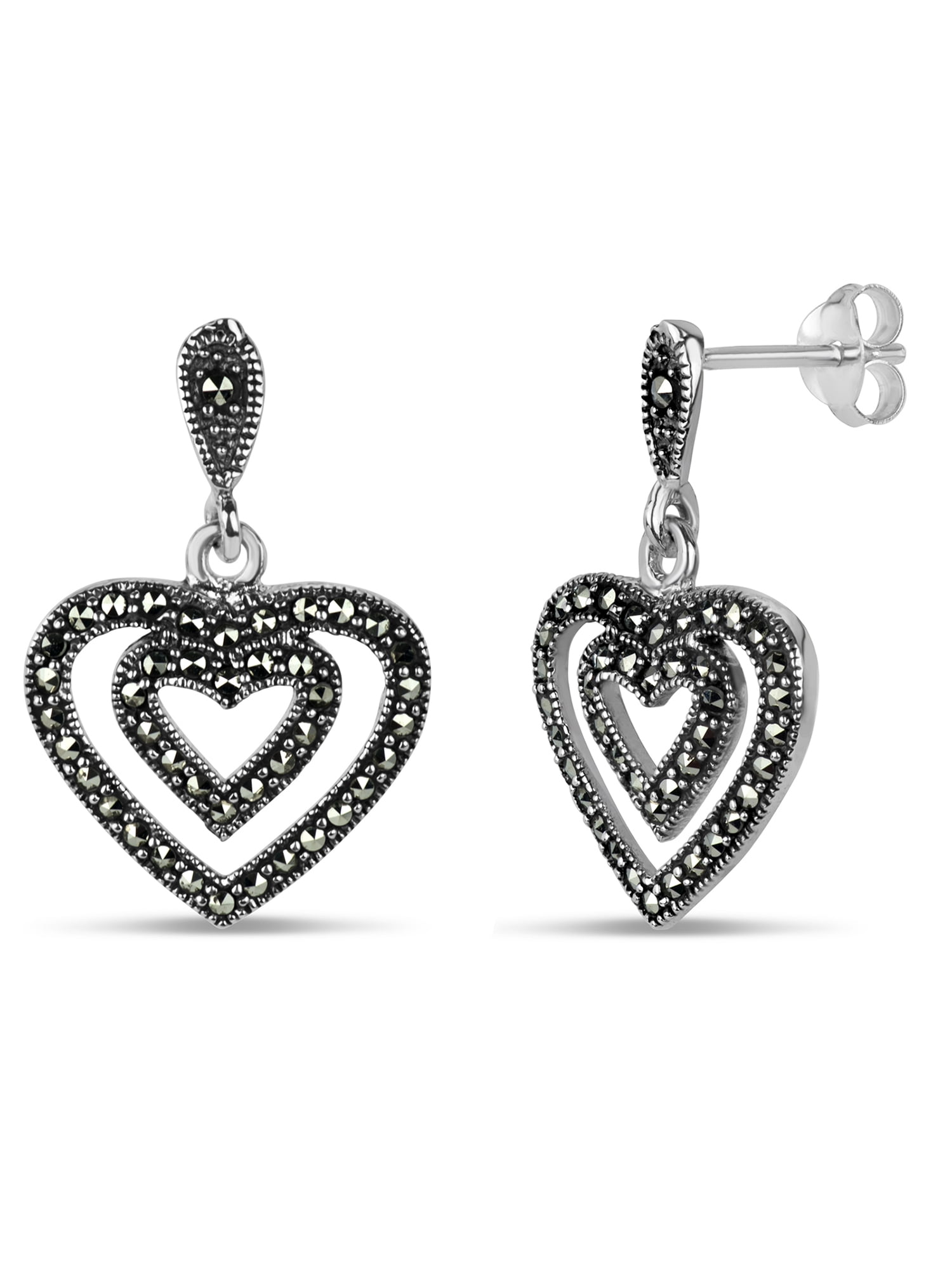 0.39 ct Marcasite Sterling Silver Oxidized Pear Shaped Drop Earrings