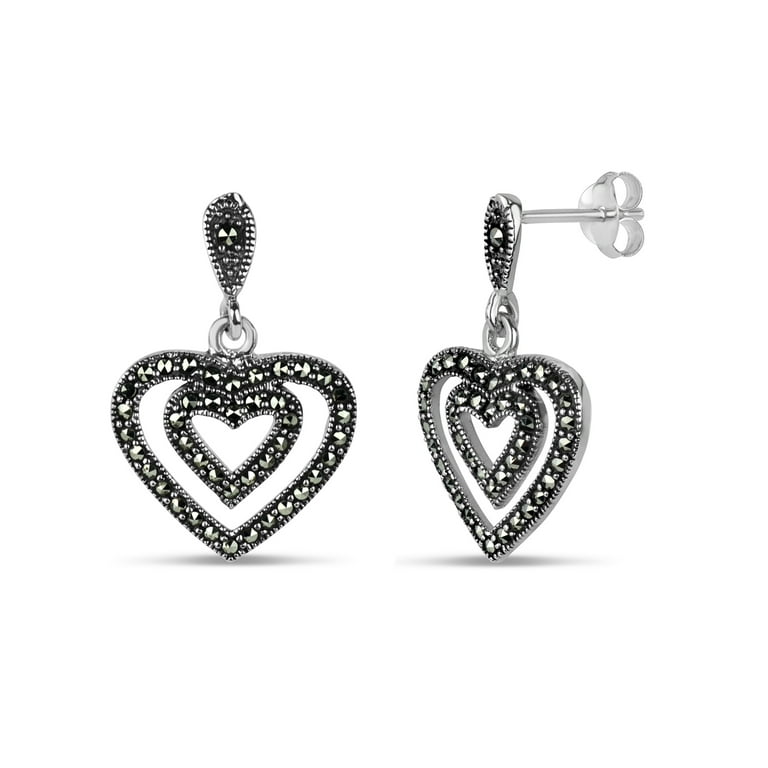 ct Marcasite Sterling Silver Oxidized Pear Shaped Drop