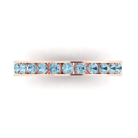 0.39 ctw Wedding Band for Women - 14K Rose Gold Simulated Blue Sapphire Stackable Eternity Ring