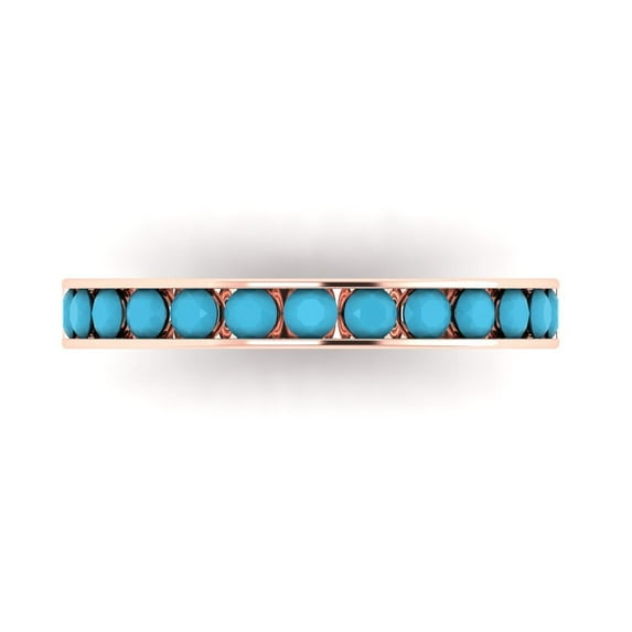 0.39 ctw Wedding Band for Women - 14K Rose Gold Simulated Turquoise Stackable Eternity Ring