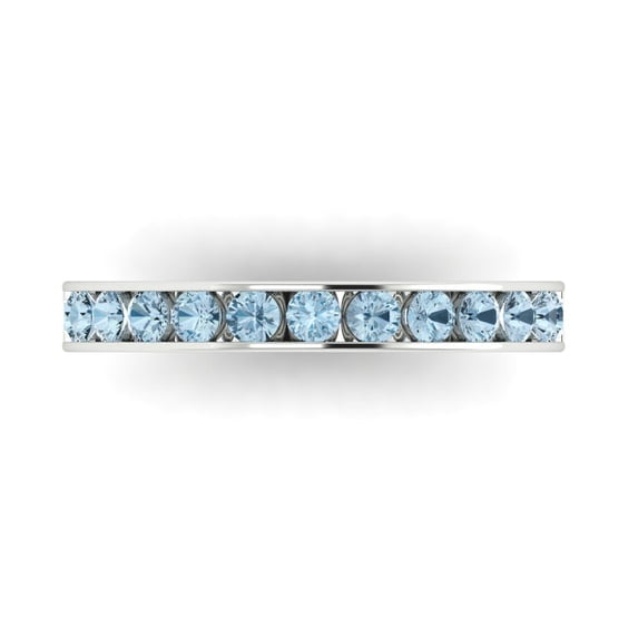 0.39 ctw Wedding Band for Women - 14K White Gold Natural Aquamarine Stackable Eternity Ring