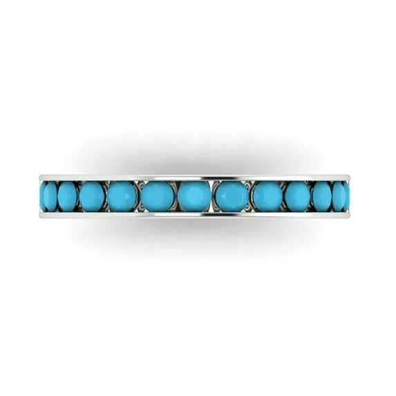 0.39 ctw Wedding Band for Women - 14K White Gold Simulated Turquoise Stackable Eternity Ring