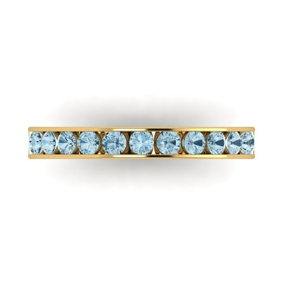 0.39 ctw Wedding Band for Women - 14K Yellow Gold Natural Sky Blue Topaz Stackable Eternity Ring