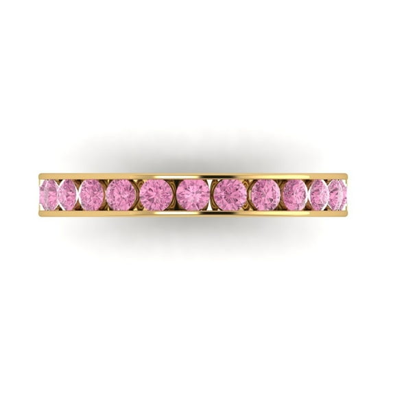 0.39 ctw Wedding Band for Women - 14K Yellow Gold Simulated Pink Diamond Stackable Eternity Ring