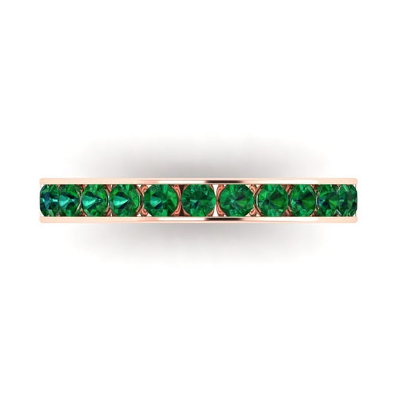 0.39 ctw Wedding Band for Women - 18K Rose Gold Simulated Emerald Stackable Eternity Ring