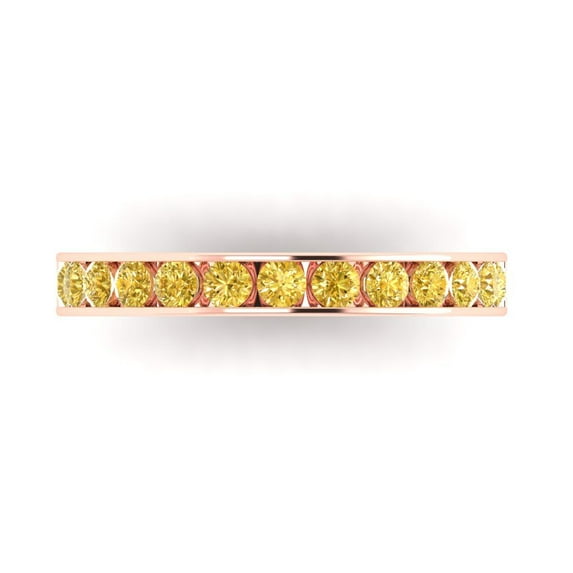0.39 ctw Wedding Band for Women - 18K Rose Gold Simulated Yellow Diamond Stackable Eternity Ring