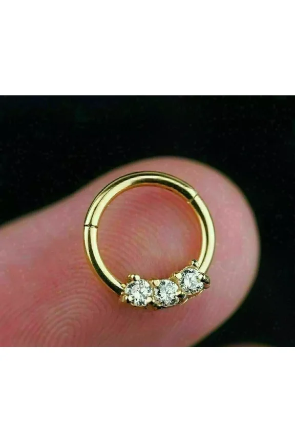 0.3Ct Round Cut Lab-Created Diamond Hoop Nose Pin & Cuff Earring 14k Gold Finish