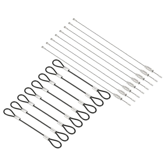 Uxcell 0.3Ft 2mm Dia Stainless Steel Safety Cable Lock with Double Loop Screwed Wire Cable Black 8pcs