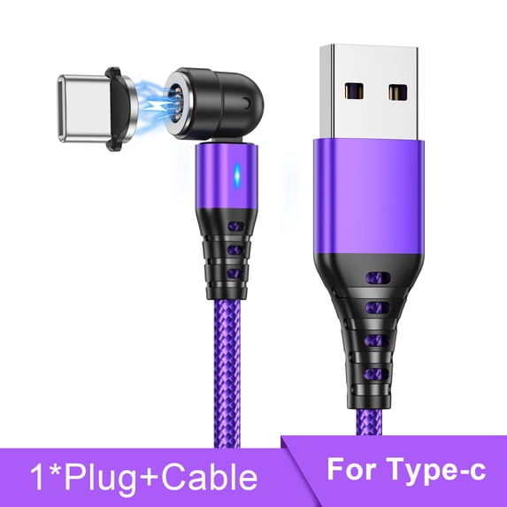0.3M 1M 2M Magnetic Charger Cable 540 Degree Roate Micro USB Type C Lightning Phone Charging Cable For iPhone Samsung Xiaomi Purple For Type C 2m