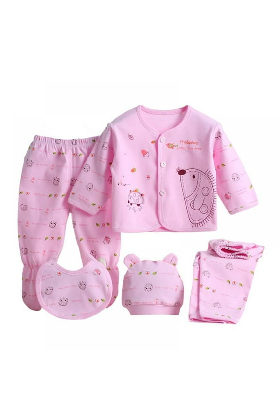 0-3Month Newborn Cotton Print Clothing 5pcs Set Baby Outfit Gift Unisex