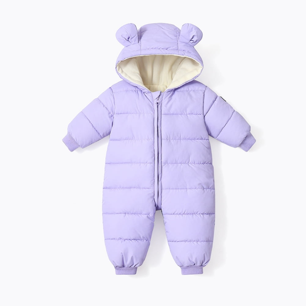 0 3T Baby Winter Warm Cotton Puffer Hooded Jumpsuit Coat Romper