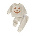 thumbnail image 1 of 0-3Y Infant Baby Boy Halloween Pants Outfits Long Sleeve Pumpkin Face Sweatshirt Pants Fall Halloween Clothes Set, 1 of 7