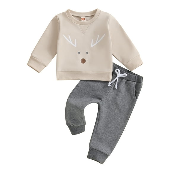 0-3Y Kid Baby Boys Christmas Outfits 6M 12M 18M 24M 3Y Long Sleeve Deer Embroidery Sweatshirt and Pants Set Toddler Clothes