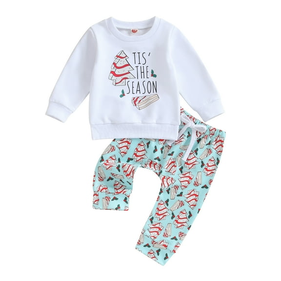 0-3Y Toddler Baby Boys Girls Christmas Clothes Sets 6M 12M 18M 24M 3Y Long Sleeve Xmas Tree Sweatshirt Tops Drawstring Pants