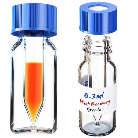 0.3mL Sterile Micro-insert with Screw Cap, Glass Insert Conical Bottom Shell Vials, Conical Well for Maximum Retrieval,Clear 6pcs