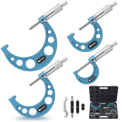 0-4"/0.0001" Outside Micrometer 4PCS Hardened Steel Precision Mechanical Micrometer Set with 1"/2"/3"Calibration Standards Wrench and Case for Machining, Automotive, Inspection$$Tools