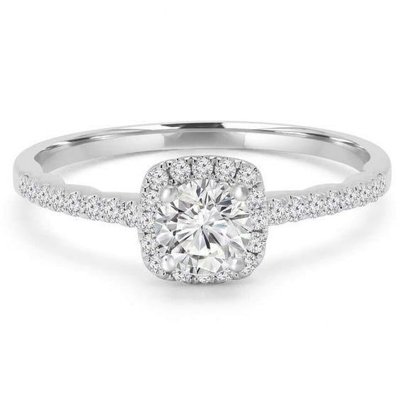 0.4 CTW Round Diamond Halo Engagement Ring with Accents in 14K White Gold - Size 6.5