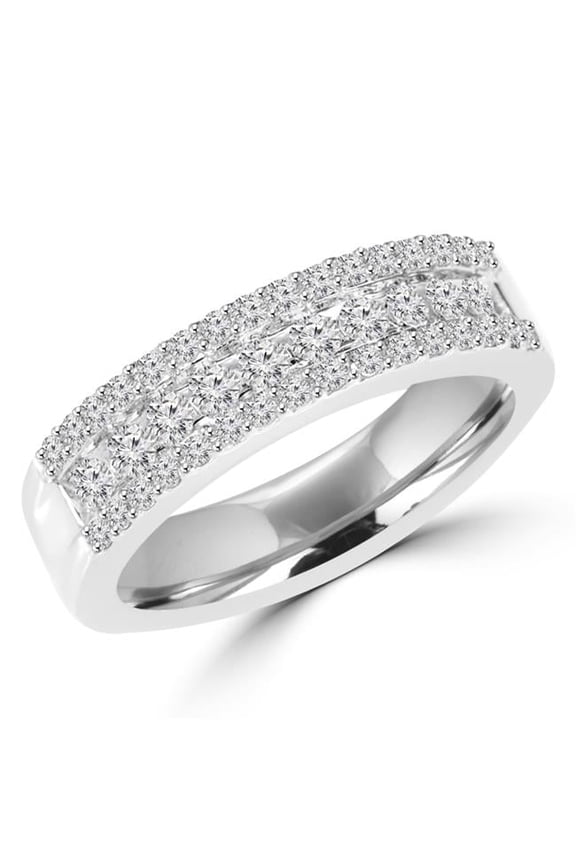 0.4 CTW Round Diamond Semi-Eternity Wedding Band Ring in 14K White Gold - Size 3.5