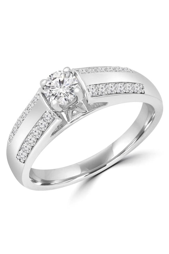 0.4 CTW Round Diamond Solitaire with Accents Engagement Ring in 14K White Gold - Size 4