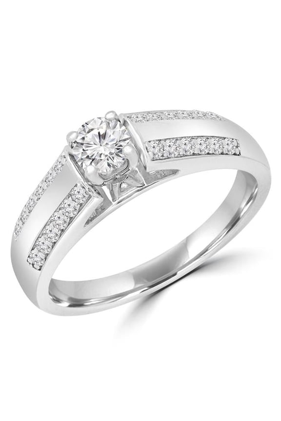 0.4 CTW Round Diamond Split Shank Solitaire with Accents Engagement Ring in 14K White Gold - Size 3.75
