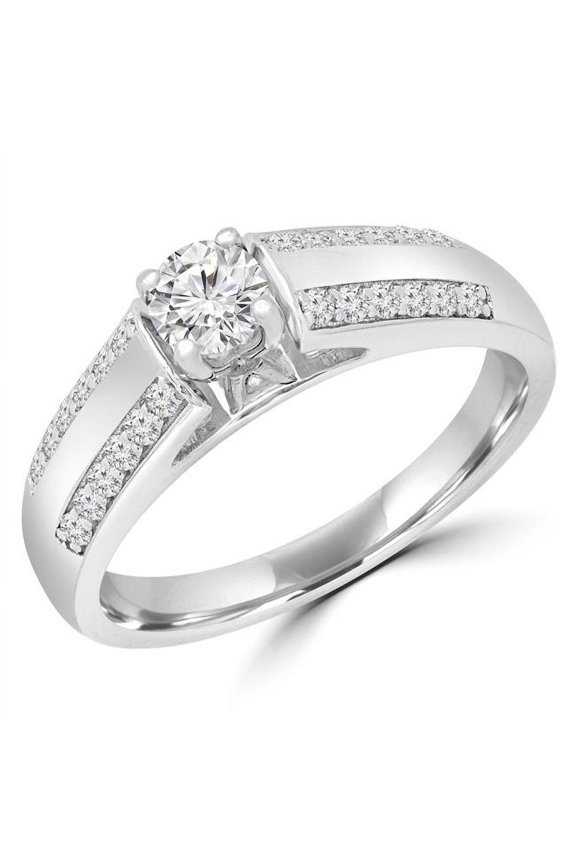 0.4 CTW Round Diamond Split Shank Solitaire with Accents Engagement Ring in 14K White Gold - Size 6.75