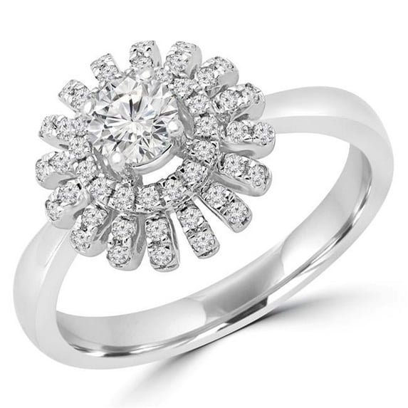 0.4 CTW Round Diamond Vintage Floral Motif Halo Engagement Ring in 14K White Gold - Size 3
