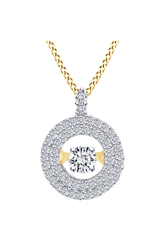 0.4 Carat (Ctw) Round Shape White Natural Dancing Diamond Halo Pendant Necklace In 14k Solid Yellow Gold