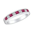 thumbnail image 1 of AFFY 0.4 Carat (Ctw) Simulated Ruby & White Natural Diamond Eternity Wedding Band Ring In 14k Solid White Gold Ring Size-6, 1 of 1