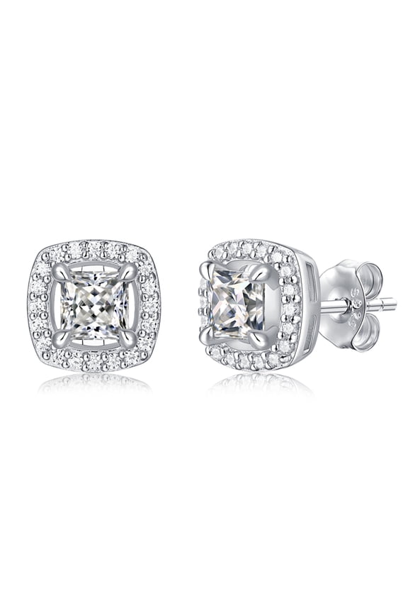 0.4 Carat Moissanite Jewelry (with GRA), S925 Silver Plated White Gold 18k Hypoallergenic Square Diamond Pierced Earrings, Gift for Women and Men.