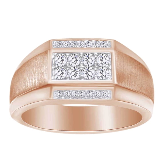 AFFY (0.4 Ct) Round Shape White Natural Diamond Men's Band Ring In 10k Rose Gold Ring Size-13