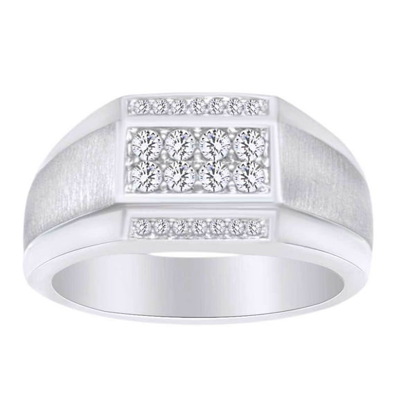 AFFY (0.4 Ct) Round Shape White Natural Diamond Men's Band Ring In 10k White Gold Ring Size-6