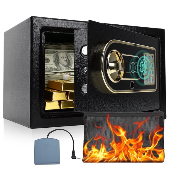 0.4 Cuft Fingerprint Safe Box, Electronic Digital Security Safe with Alarm & Fireproof Bag for Home Office Hotel