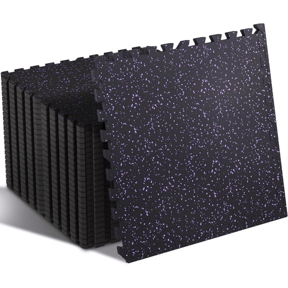 0.4'' Thick 24 count 96 Sq Ft Rubber Top Exercise Equipment Mats, High Density EVA Mats with Rubber Top, Interlocking Gym Flooring for Gym, Protective Workout Mat, Black/