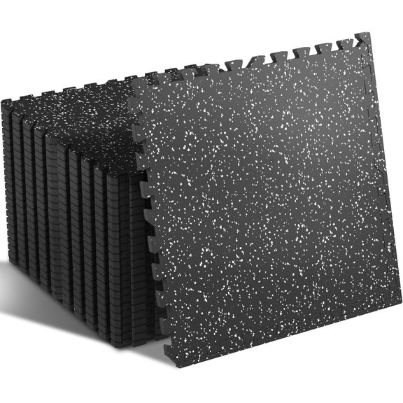 0.4'' Thick 24 count 96 Sq Ft Rubber Top Exercise Equipment Mats, High Density EVA Mats with Rubber Top, Interlocking Gym Flooring for Gym, Protective Workout Mat, Black/Grey