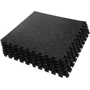 0.4'' Thick 6 Pcs 24 Sq Ft Rubber Top Exercise Equipment Mats, High Density EVA Foam Mats with Rubber Top, Interlocking Gym Flooring for Home Gym, Protective Workout Mat, Black/Grey