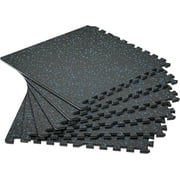 0.4'' Thick 6 Pcs 24 Sq Ft Rubber Top Exercise Equipment Mats, High Density EVA Foam Mats with Rubber Top, Interlocking Gym Flooring for Home Gym, Protective Workout Mat, Black/Blue