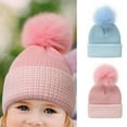 thumbnail image 1 of 0-4 Years Kids Beanie Age Warm Chunky Thick Stretchy Knit Slouch Beanie Skull Kids Hat with Pom, 1 of 8