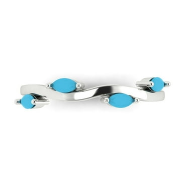 0.4 ct Brilliant Marquise Cut Simulated Turquoise 14k White Gold Stackable Band SZ 6.75