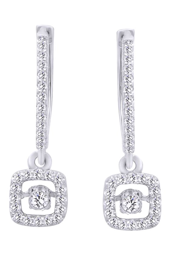 (0.4 cttw) 10k White Gold Round Cut White Natural Diamond Square Drop Earrings