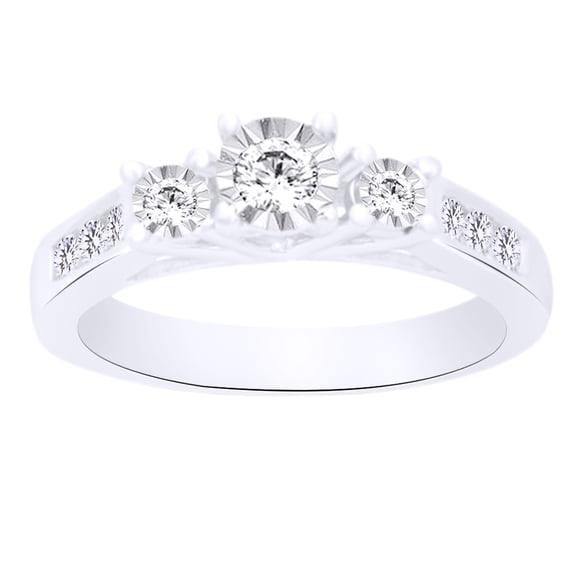 AFFY (0.4 cttw) Round Shape White Natural Diamond Three Stone Engagement Ring In 10k White Gold Ring Size-4