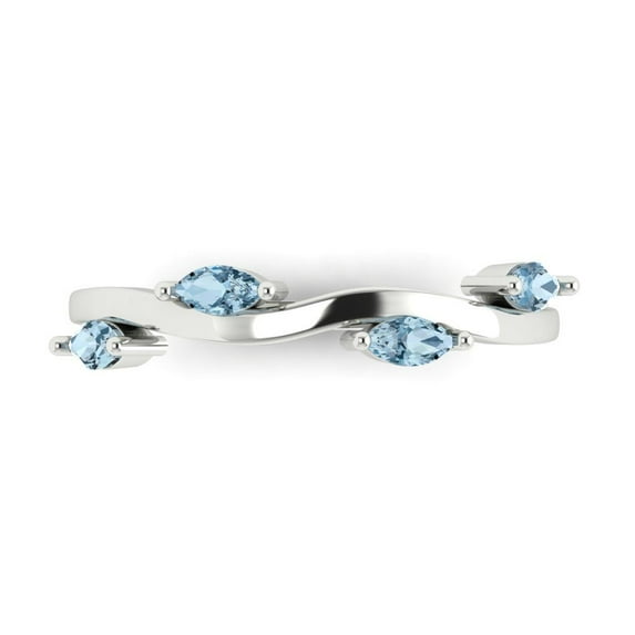 0.4 ctw Wedding Band for Women - 14K White Gold Natural Sky Blue Topaz Stackable Eternity Ring